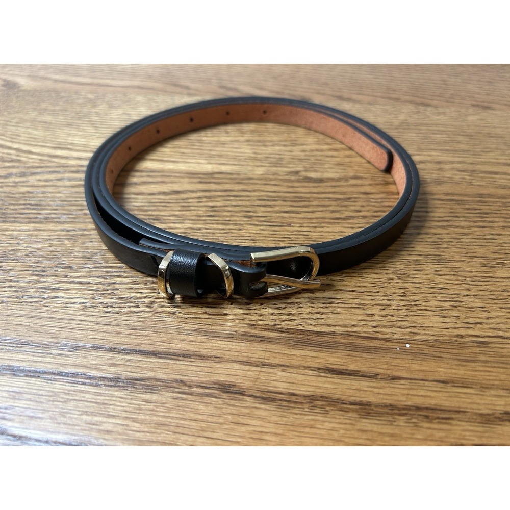 Black Belt Women's Gold Skinny Dress Belt Gold Buckle